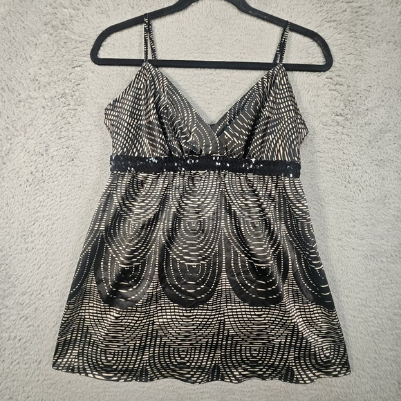Vtg Express Babydoll Top Junior S Geometric Sequin Satin Y2K Dark Romantic Fairy - Picture 2 of 12